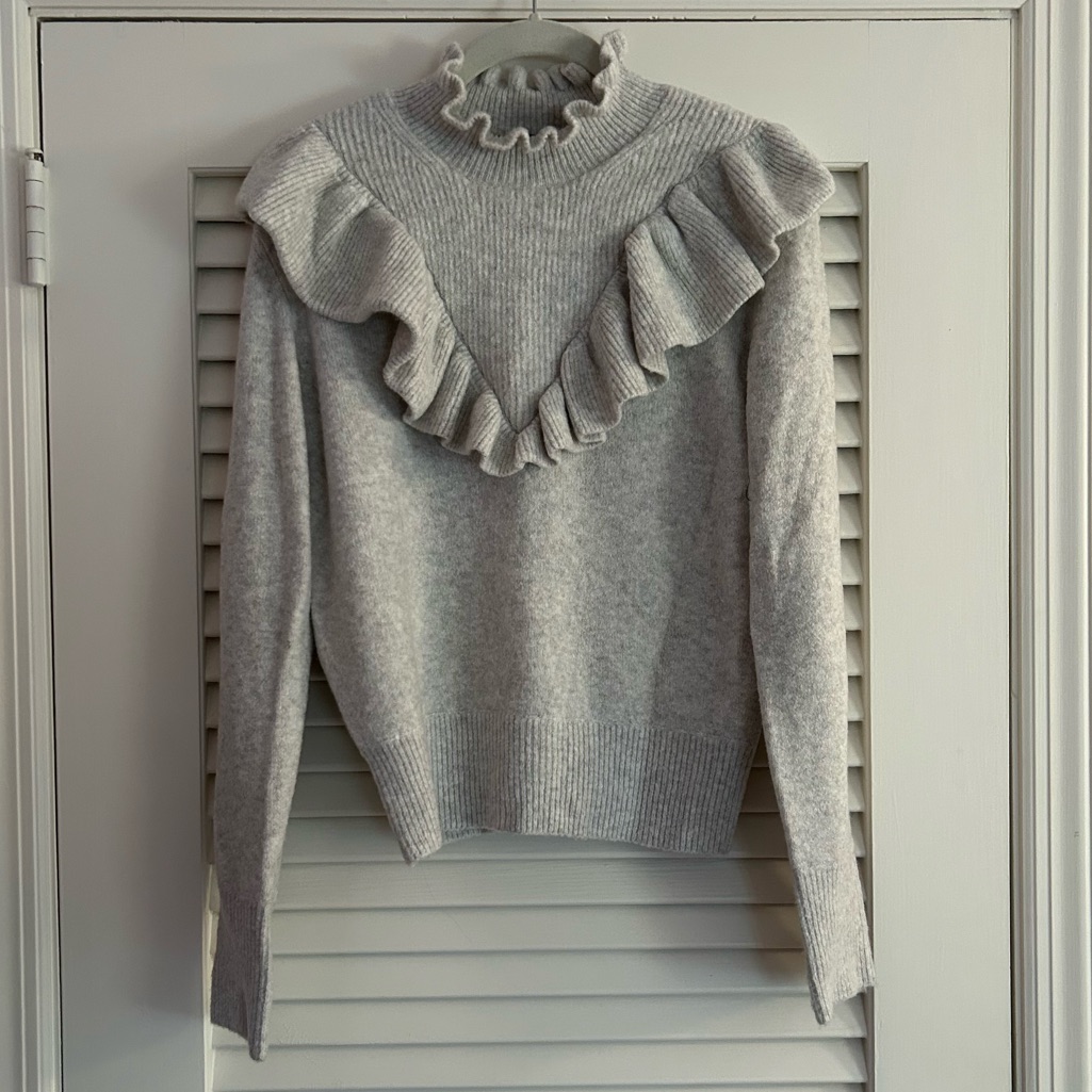 French Connection Ruffle Collar Mira Flossy Frilled Mock Neck Sweater